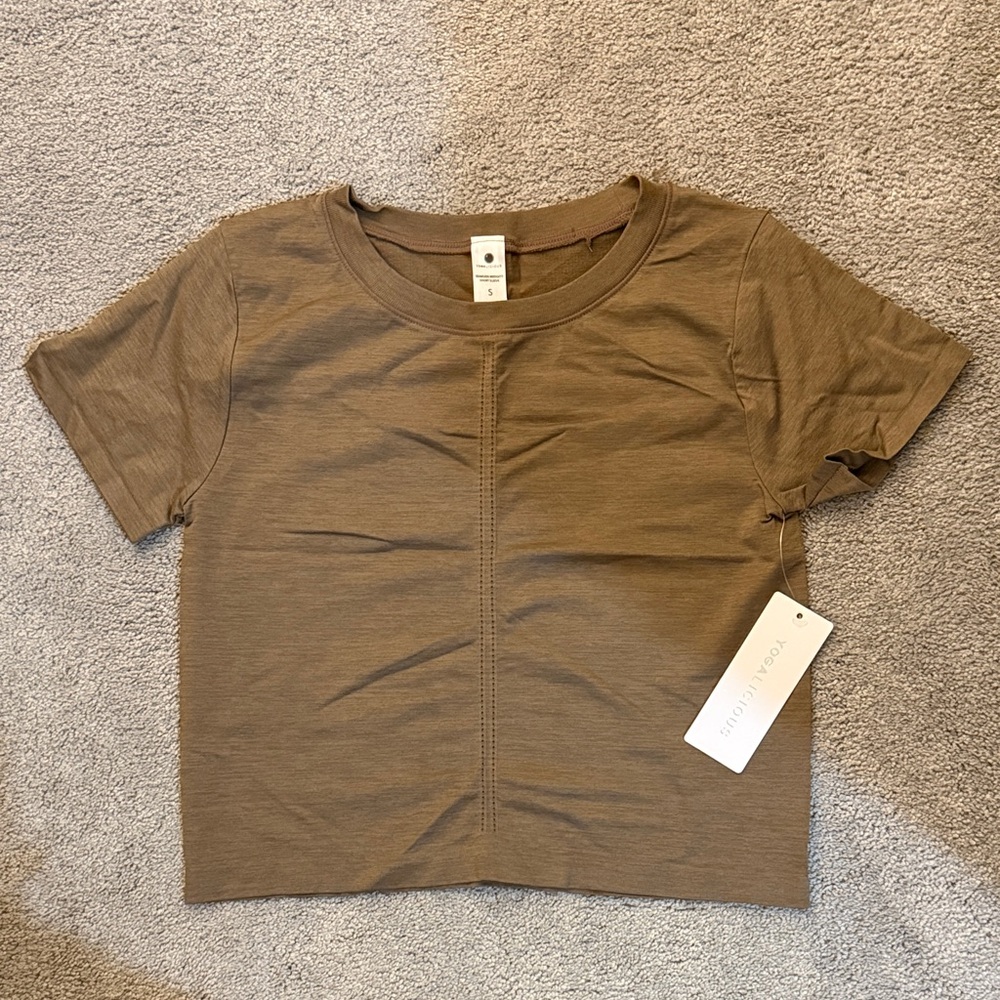 Yogalicious Brown Cropped Short Sleeve Top